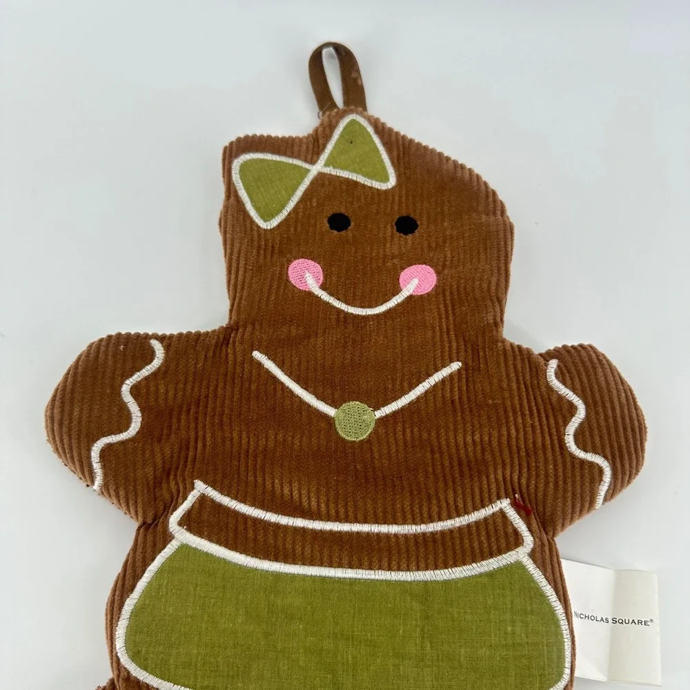 St Nicholas Square Gingerbread Girl Pot Holder Brown Corduroy Christmas Kitchen